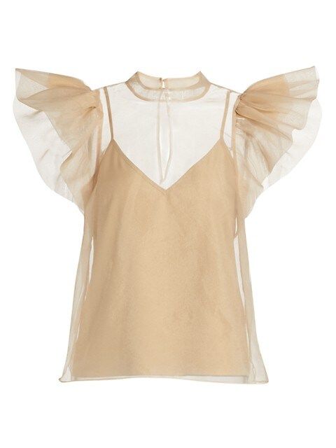 Jonathan Simkhai Corina Organza Ruffle-Sleeve Top | Saks Fifth Avenue