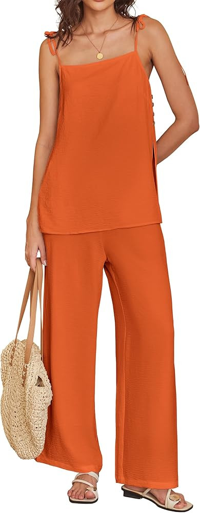 ANRABESS Womens 2 Piece Summer Sets, Casual Sleeveless Top and Wide Leg Pants Set, Loose Loungewe... | Amazon (US)