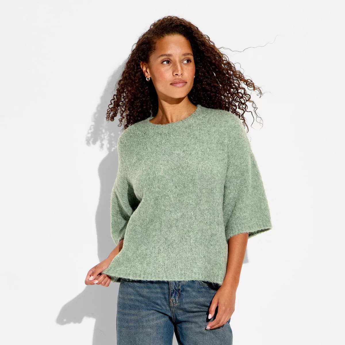 Women's Short Sleeve Crewneck Pullover Sweater - Wild Fable™ Green L | Target