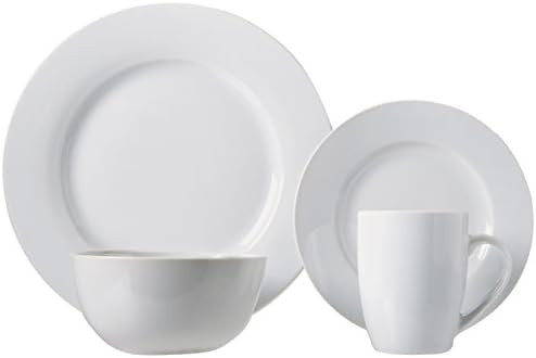 Amazon Basics 16-Piece Porcelain Kitchen Dinnerware Set with Plates, Bowls and Mugs, Service for ... | Amazon (US)