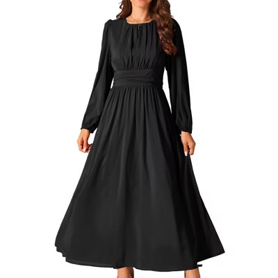 INSPIRE CHIC Women's Crewneck Lantern Long Sleeves A-Line Pleated Chiffon Maxi Formal Dress | Target