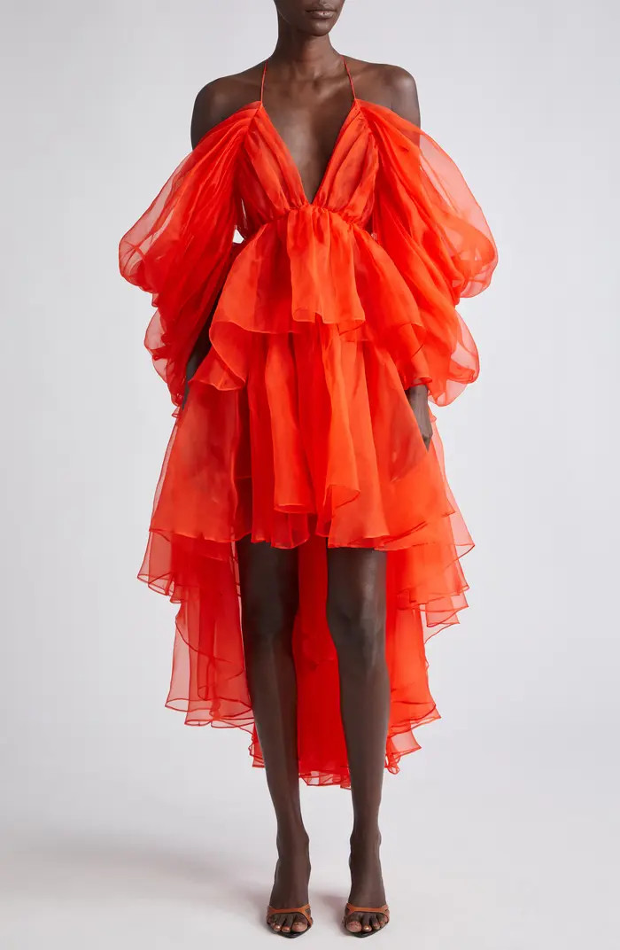 Zimmermann Tranquillity Ruffle Long Sleeve Silk Chiffon Halter Dress | Nordstrom | Nordstrom