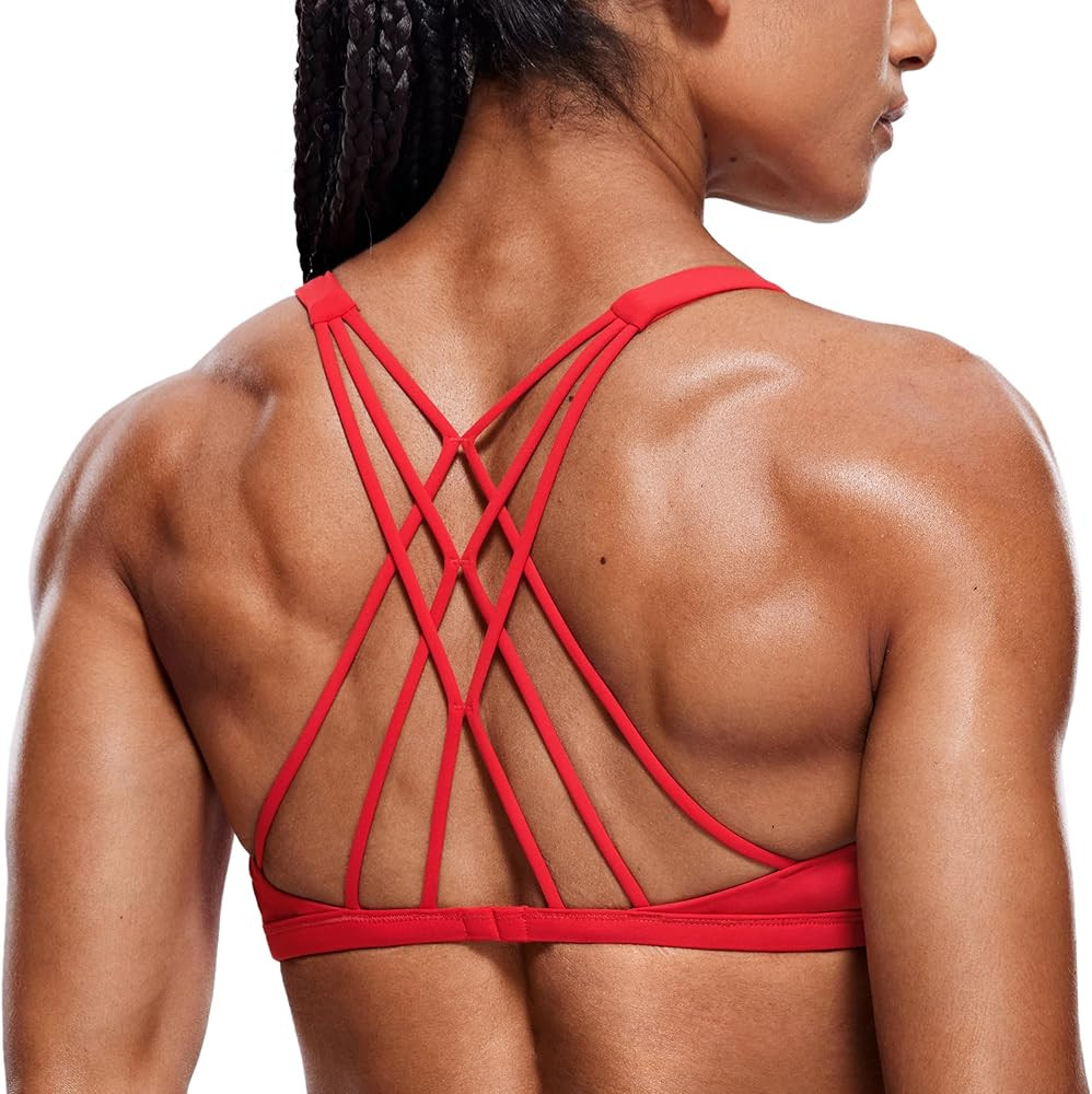 CRZ YOGA Womens Strappy Sports Bra - Criss Cross Back Padded Medium Support Wireless Gym Cami Wor... | Amazon (US)