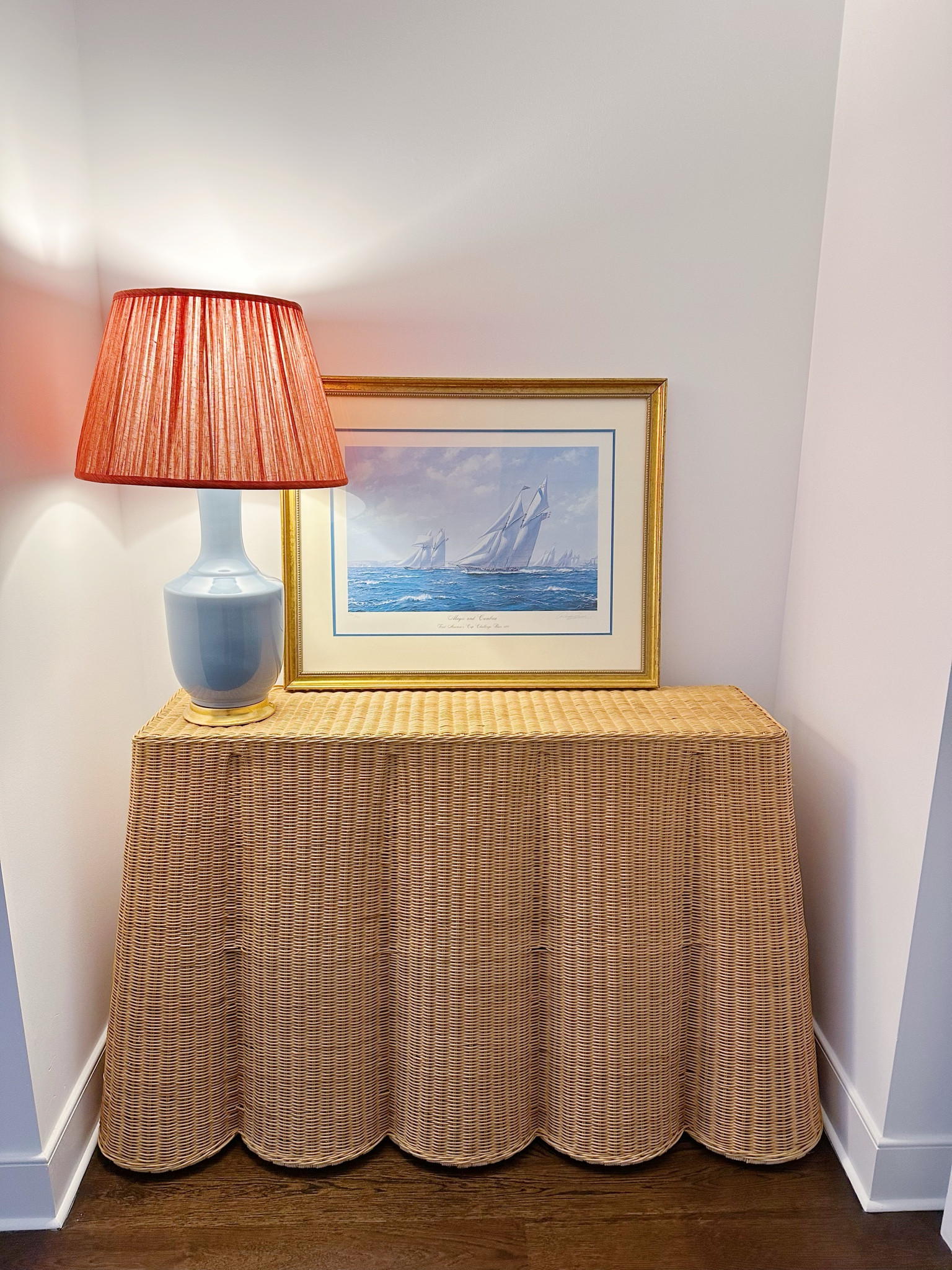 Work in progress but loving this scalloped wicker console. 

#LTKHome