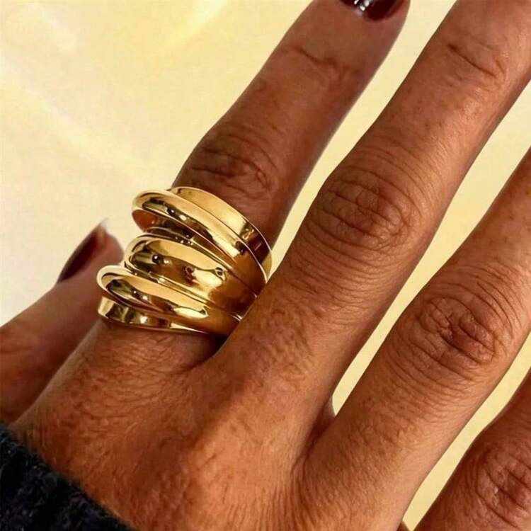 VKHK 1pc 18K Gold Plated Stainless Steel Thick Multi-Layer Ring, Suitable For Women's Daily And P... | SHEIN