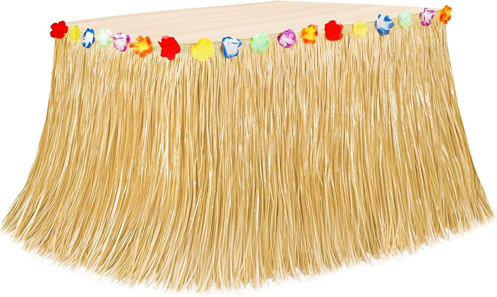 Luau Party Decorations, Natural Hawaiian Grass Table Skirt, Flower 108 X 29.5" Grass Skirts Tropi... | Amazon (US)