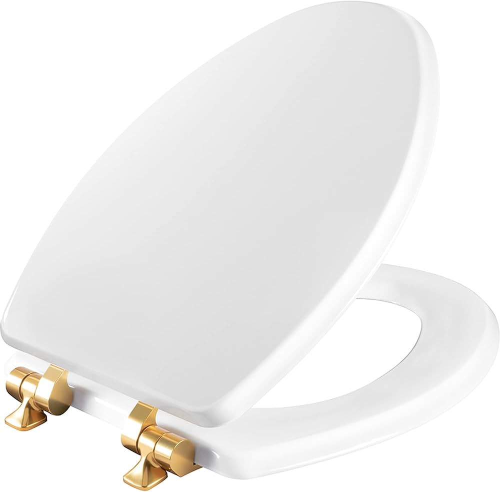 Mayfair Benton Toilet Seat with Brushed Gold Hinges, Slow Close Wood Seat, Secure Metal Hinges, E... | Amazon (US)