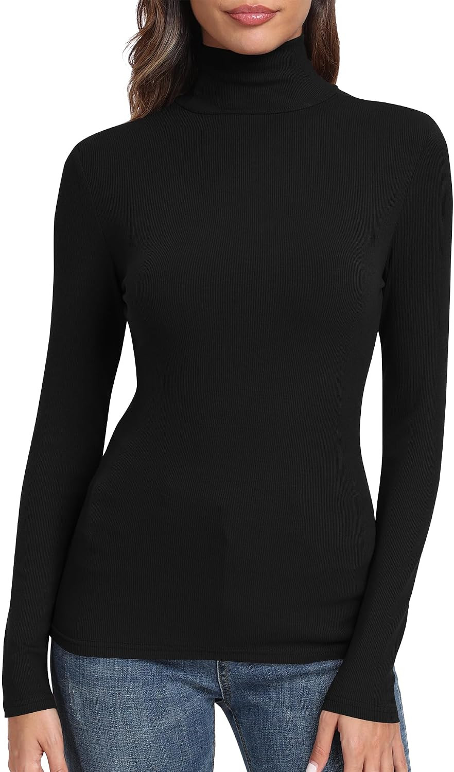 GEMBERA Womens Long Sleeve Turtle Neck Basic Slim Fitted Ribbed Knit Tops Thermal Shirts | Amazon (US)