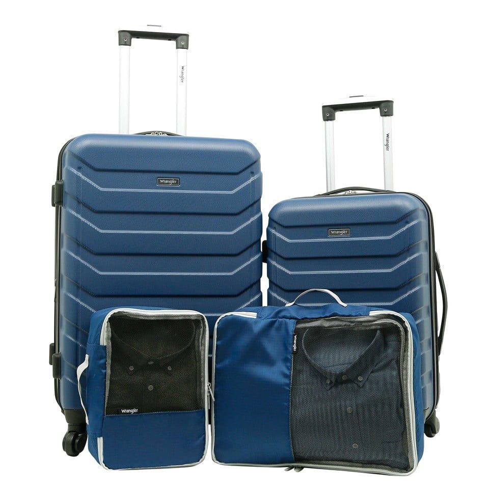 Wrangler 4 Piece Rolling Hardside Luggage Set, Blue - Walmart.com | Walmart (US)