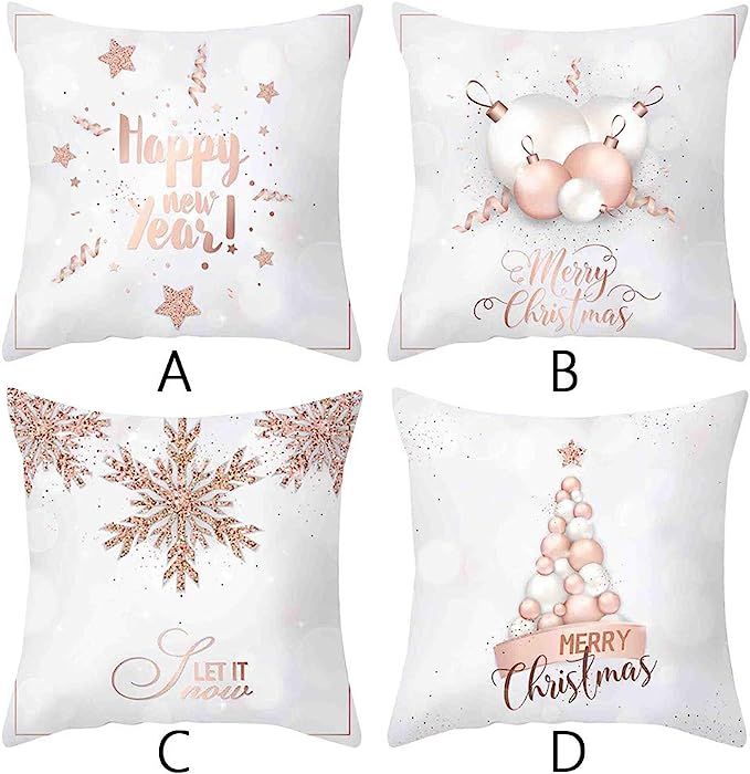 Konxxtt Christmas 4PC Decorative Cushion Cover Elegant Rose Gold Print Throw Pillow Case Xmas Acc... | Amazon (US)