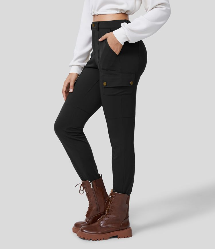 High Waisted Multiple Pockets Solid Skinny Cargo Pants | HALARA