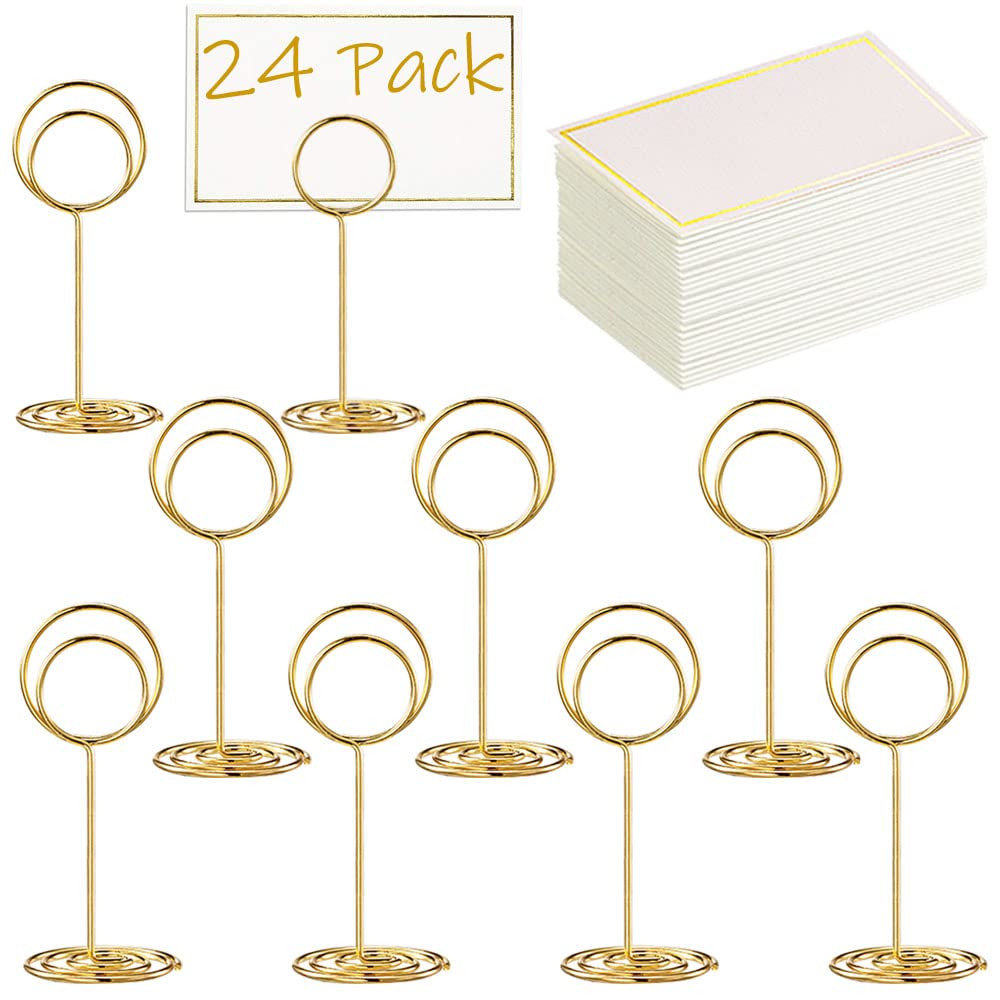 24 Pcs Premium Mini Table Number Holders and 24 Pcs Place Cards with Gold Foil Border, Place Card... | Amazon (US)