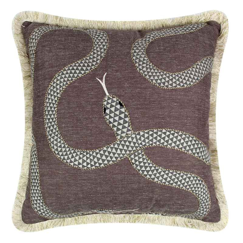 Ghost Town Cotton/Linen Blend Snake Throw Pillow with Fringe, 20" | At Home