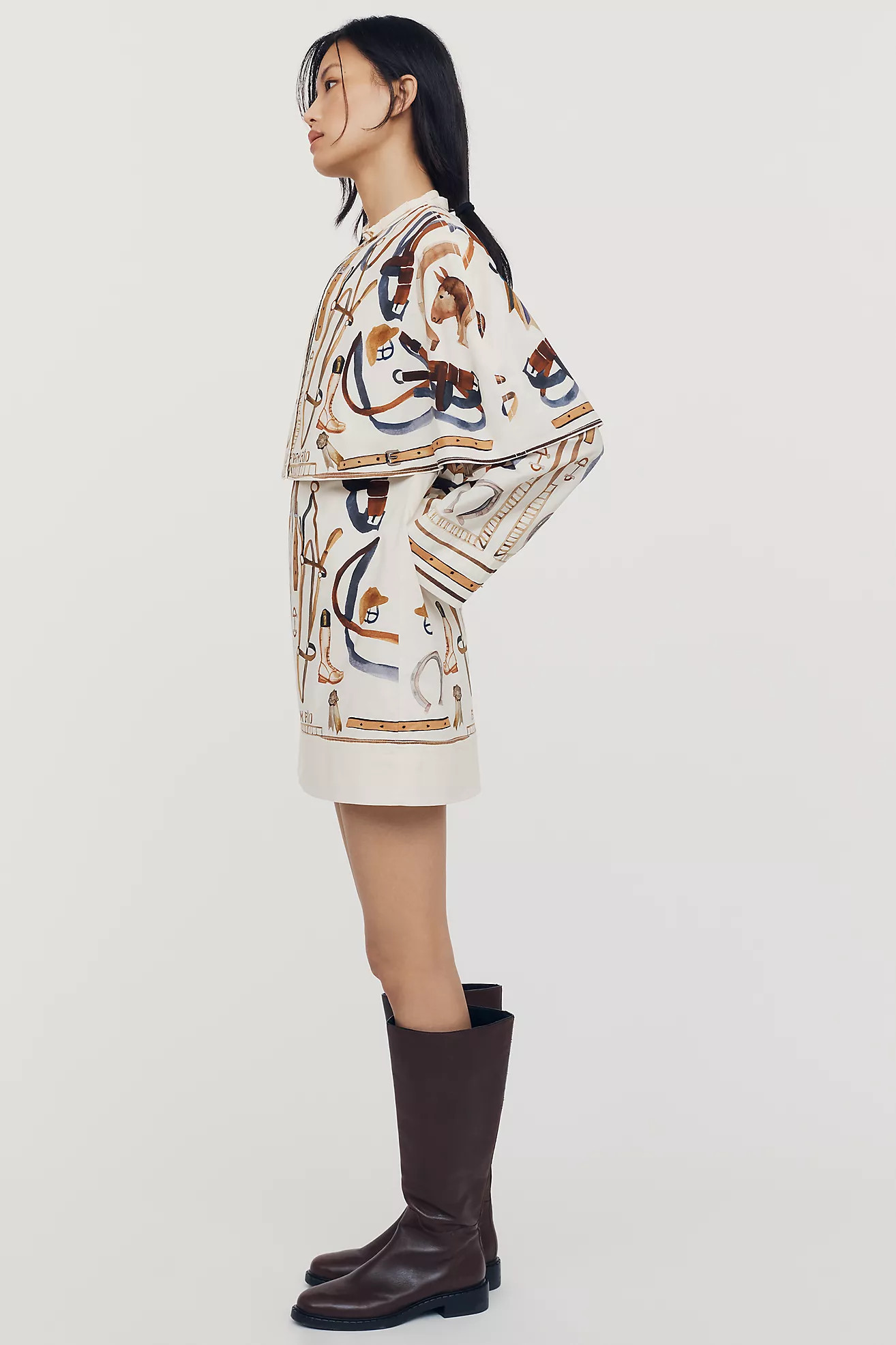 Farm Rio Equestrian 100% Cotton Scarf Cape Mini Dress | Anthropologie (US)