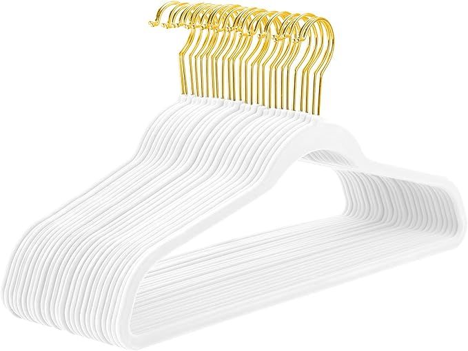 MIZGI Premium White Velvet Hangers, 60 Pack, Anti-Slip, Lightweight, Space Saving, Suitable for C... | Amazon (US)