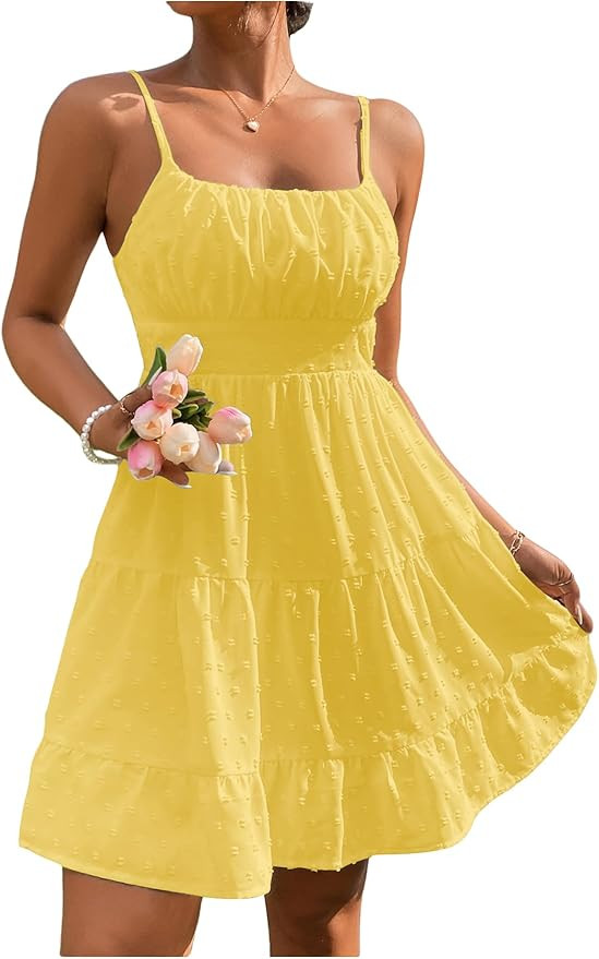Floerns Women's Swiss Dots Sleeveless Ruched Bust Ruffle Hem Cami Short Dress | Amazon (US)