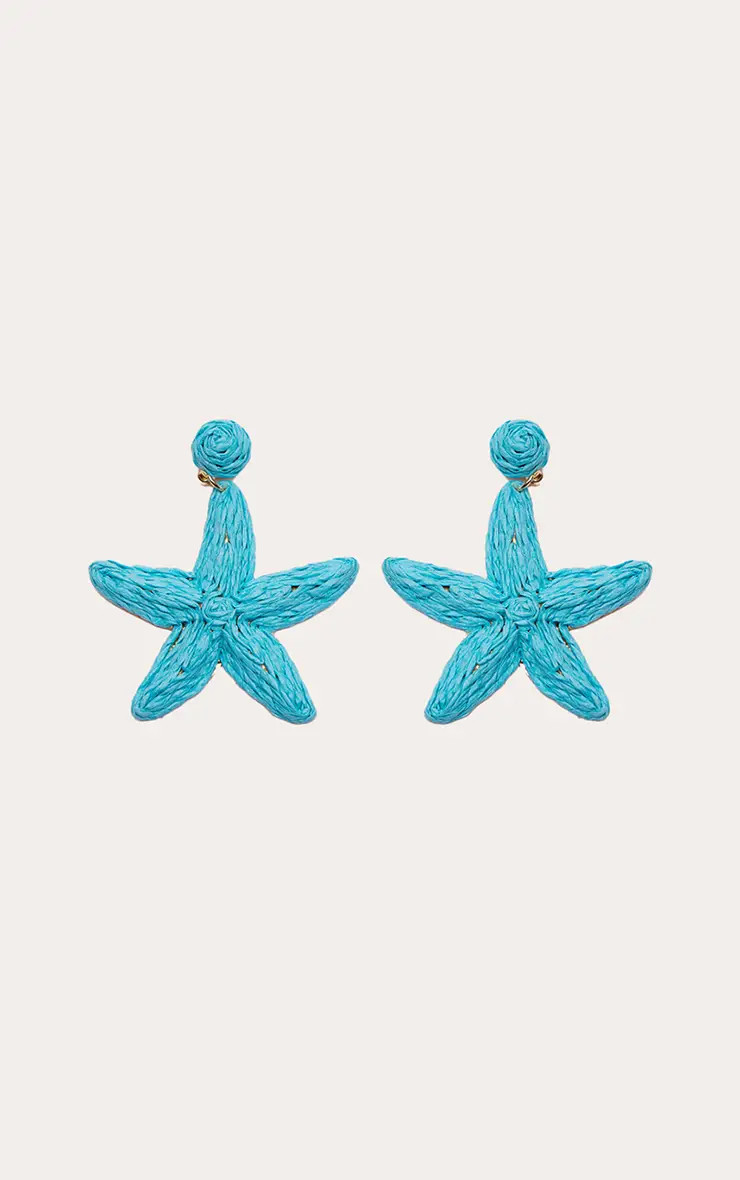 Aqua Raffia Starfish Statement Earrings | PrettyLittleThing UK