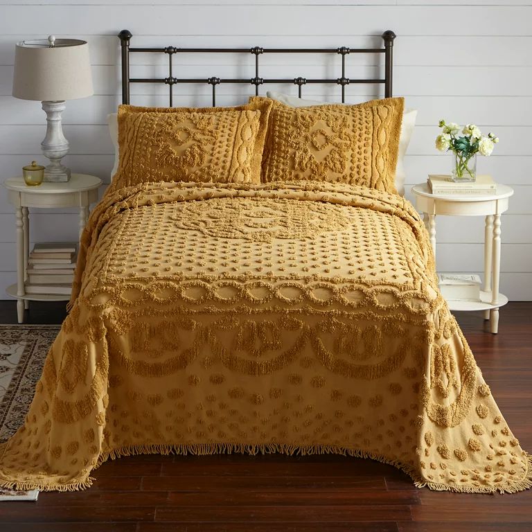 BrylaneHome Georgia Chenille Bedspread Ultra-Soft 100% Cotton with Medallion Pattern - KING, Gold | Walmart (US)