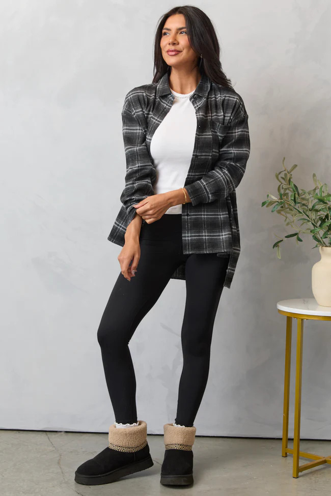 Autumn Black Plaid Flannel Top | Pink Lily