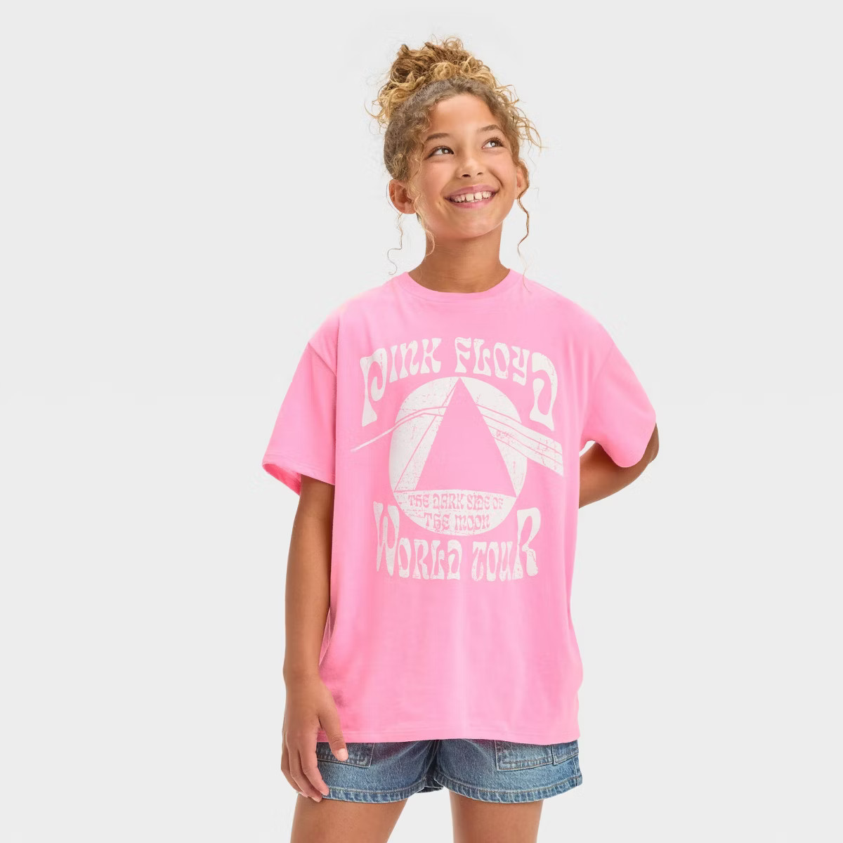 Girls' Oversized Pink Floyd Graphic T-Shirt - art class™ Bright Pink | Target