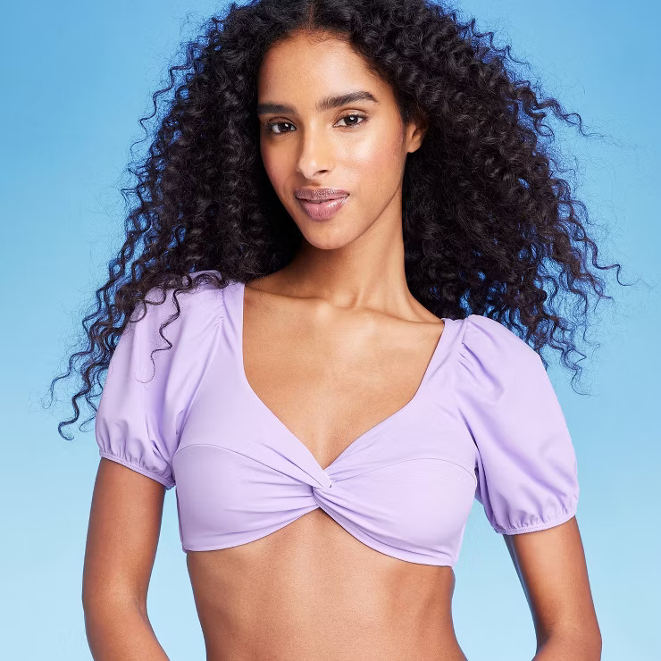 Women's Puff Sleeve Twist-Front Bralette Bikini Top - Shade & Shore™ Lavendar | Target