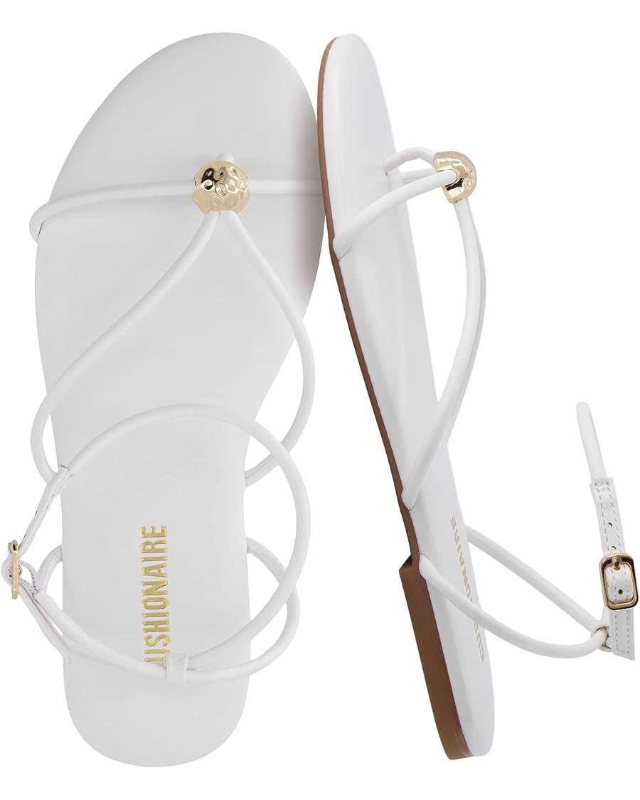 CUSHIONAIRE Tory Strappy Flat Sandals for Women, Toe Ring Sandals with Adjustable Buckle Ankle St... | Amazon (US)