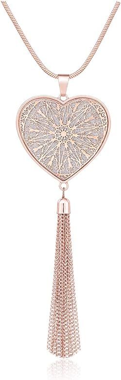 Long Necklaces for Woman Disk Circle Pendant Necklaces Tassel Fringe Necklace Set Statement Penda... | Amazon (US)