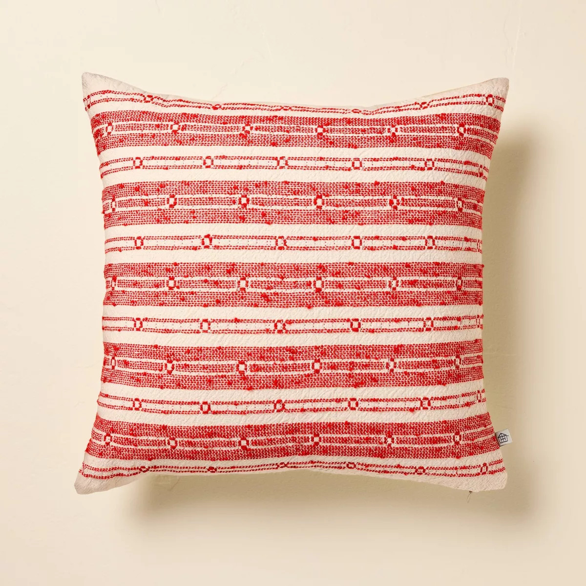 18"x18" Textured Dot Stripe Square Throw Pillow Red/Tan - Hearth & Hand™ with Magnolia | Target