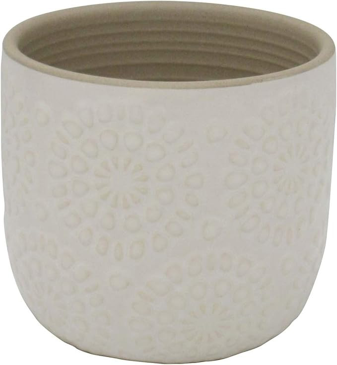 Amazon Brand – Stone & Beam Small Floral-Embossed Planter, 4.3"H, Cloud Dancer White | Amazon (US)