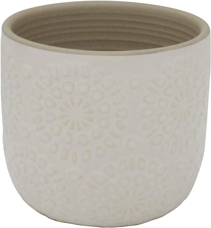 Amazon Brand – Stone & Beam Small Floral-Embossed Planter, 4.3"H, Cloud Dancer White | Amazon (US)