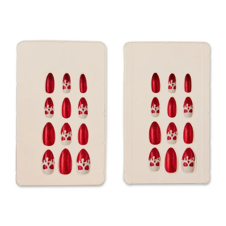 Uñas a Presión con Calaveras Brillantes para Adultos, Rojo y Blanco, Paquete de 24, Halloween d... | Walmart (US)
