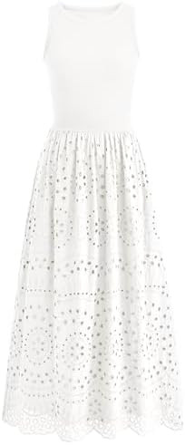 dowerme Women Summer Dresses 2026 Casual Sleeveless Crewneck A-Line Boho Lace Eyelet Cotton Tank ... | Amazon (US)
