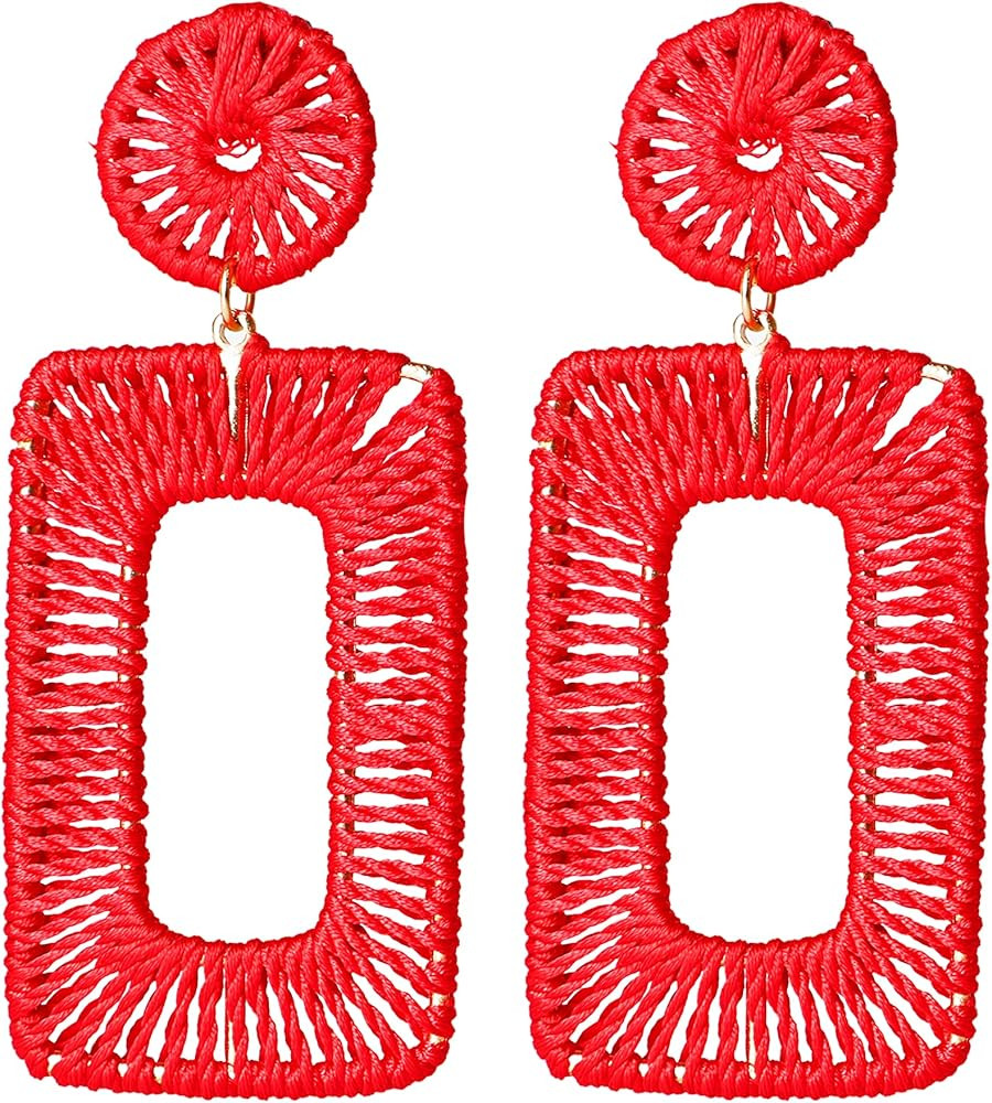 RF Rizir Fashion Colorful Rainbow Thread Boho Statement Hoop Handmade Rattan Geometric Round Oval... | Amazon (US)