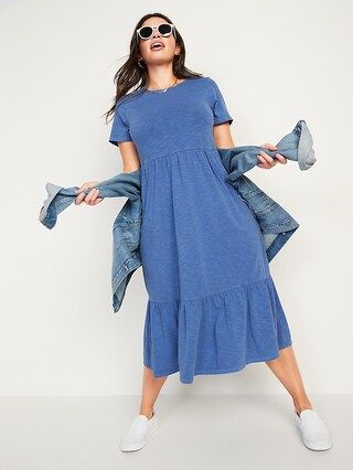 Garment-Dyed Fit & Flare Slub-Knit Midi Dress for Women | Old Navy (US)