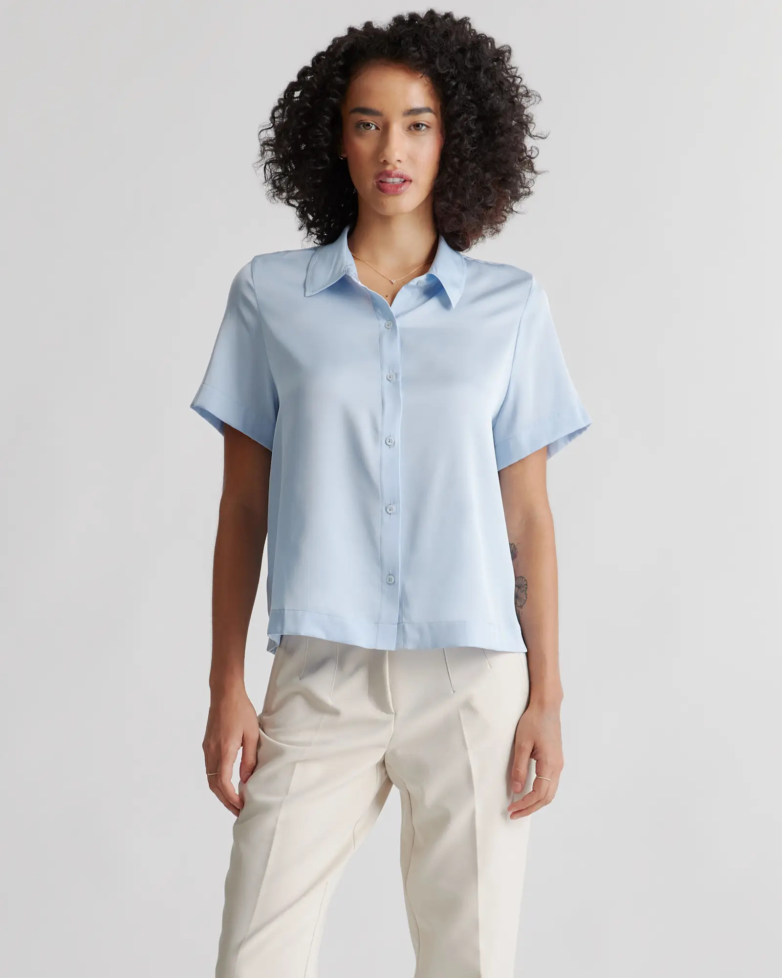 Washable Stretch Silk Short Sleeve Blouse | Quince