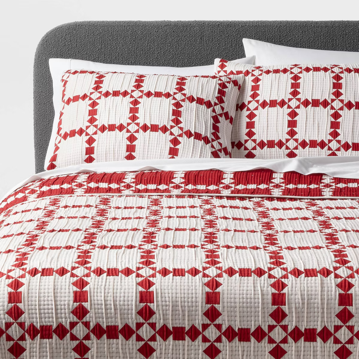 3pc Holiday Matelasse Quilt and Sham Set Red/White Plaid - Threshold™ | Target