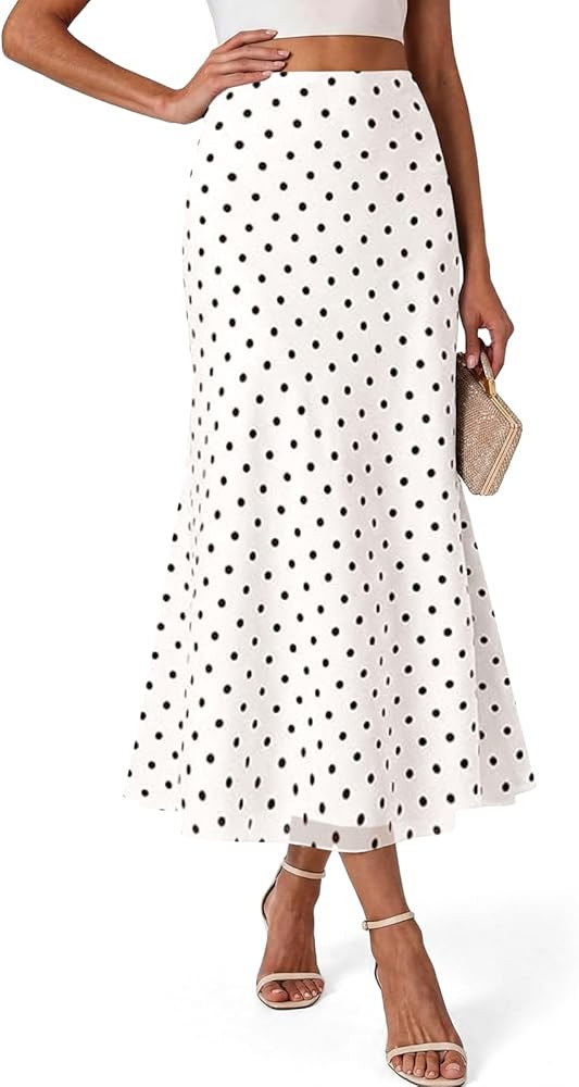 Wenrine Womens Polka Dot Maxi Skirt Summer Mesh Elastic High Waisted A Line Flowy Fishtail Elegan... | Amazon (US)
