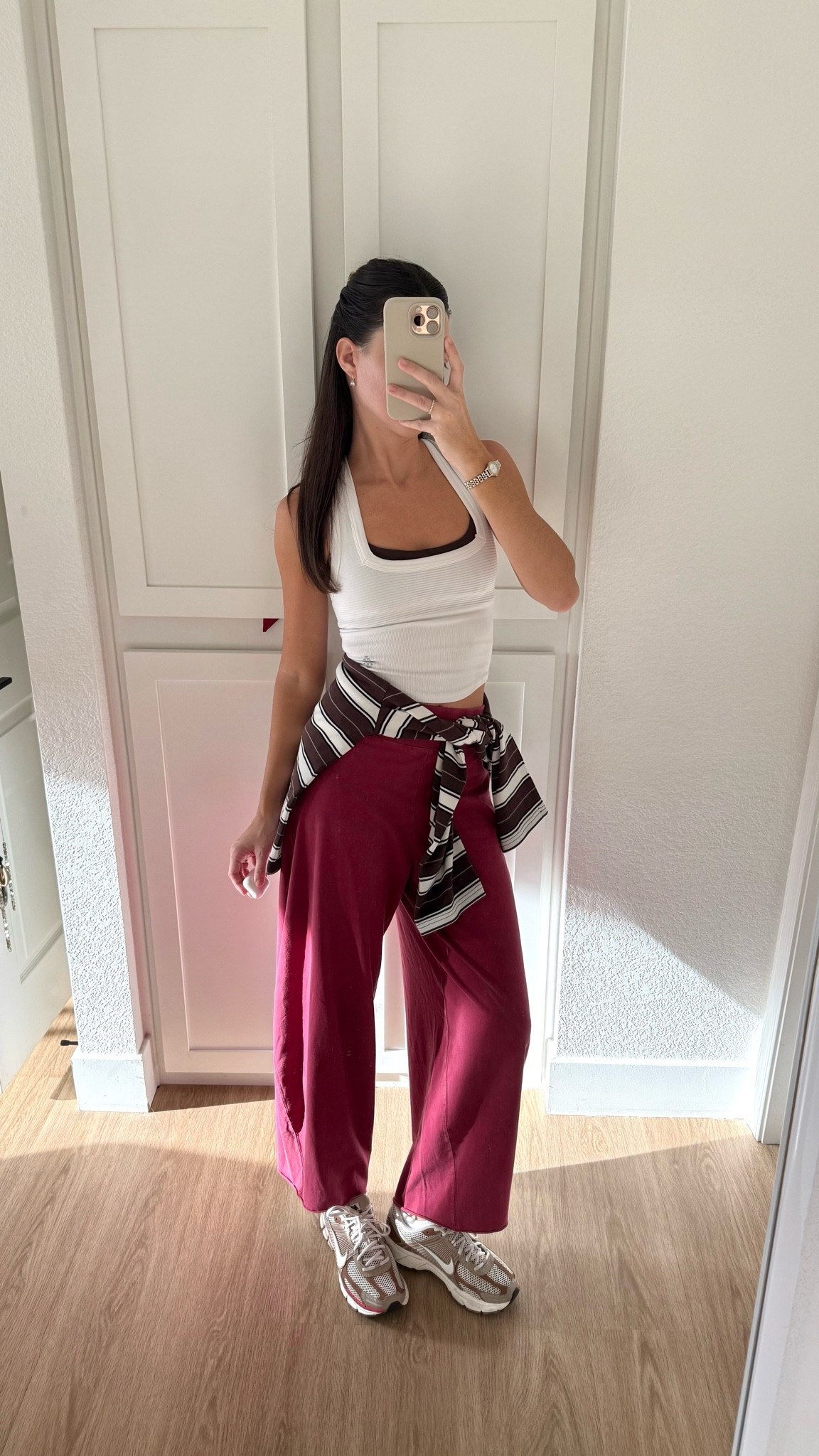 Morning walk outfit! Wearing XS in the pants and tops and small in the stripes!