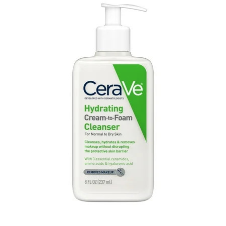 CeraVe Hydrating Cream-to-Foam Facial Cleanser with Hyaluronic Acid for Normal to Dry Skin 8 fl oz | Walmart (US)