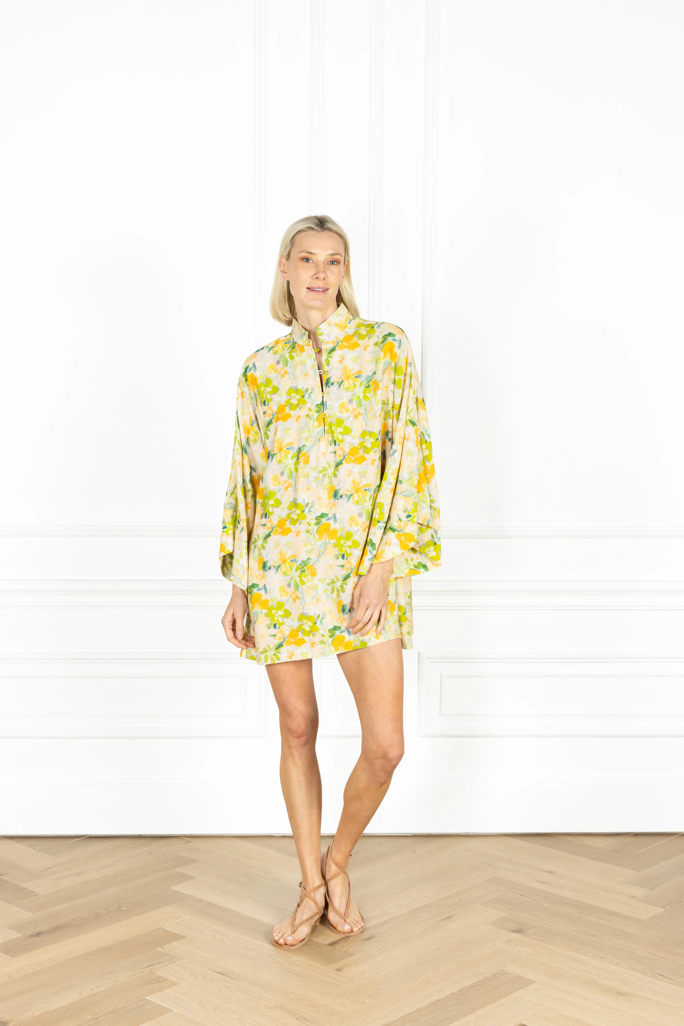 Olive Brushstroke Bloom Mini Caftan | La Vie Style House