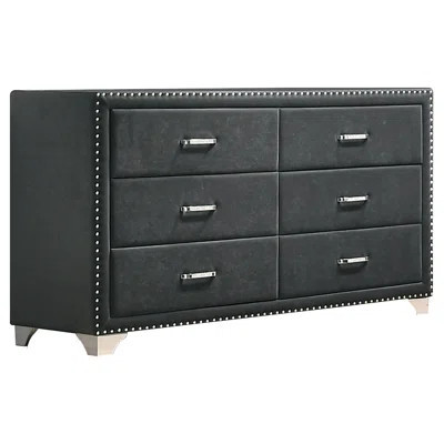 Kennedy Grey 6-Drawer Upholstered Dresser | Wayfair North America