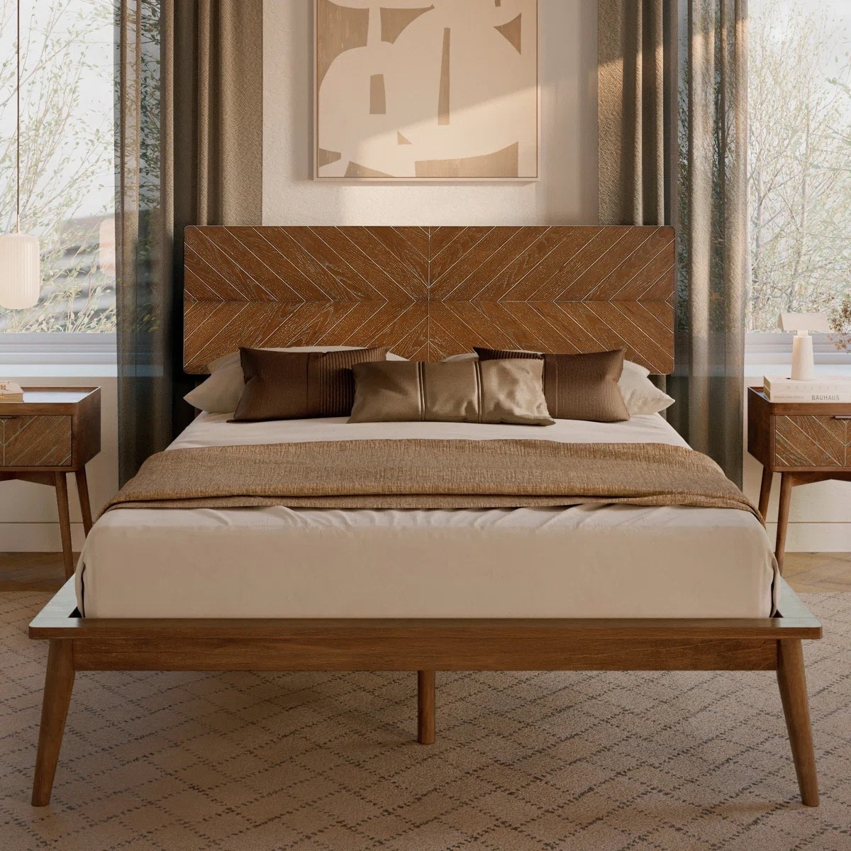 Loki Queen Bed Frame With 3D Chevron Headboard & Signature Tapered Legs, Premium Mid-century Modern Wood Platform Bed Frame, Low-profile Surround

#LTKdayinmylife #LTKmorningroutine #LTKHome