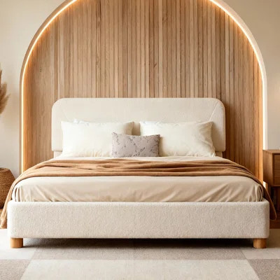 Boucle Bed Frame, Upholstered Cloud Bed Frame with Adjustable Headboard, Solid Wood Legs, Rounded Corners Design & Easy Assembly – Modern Platform Bed | Wayfair North America