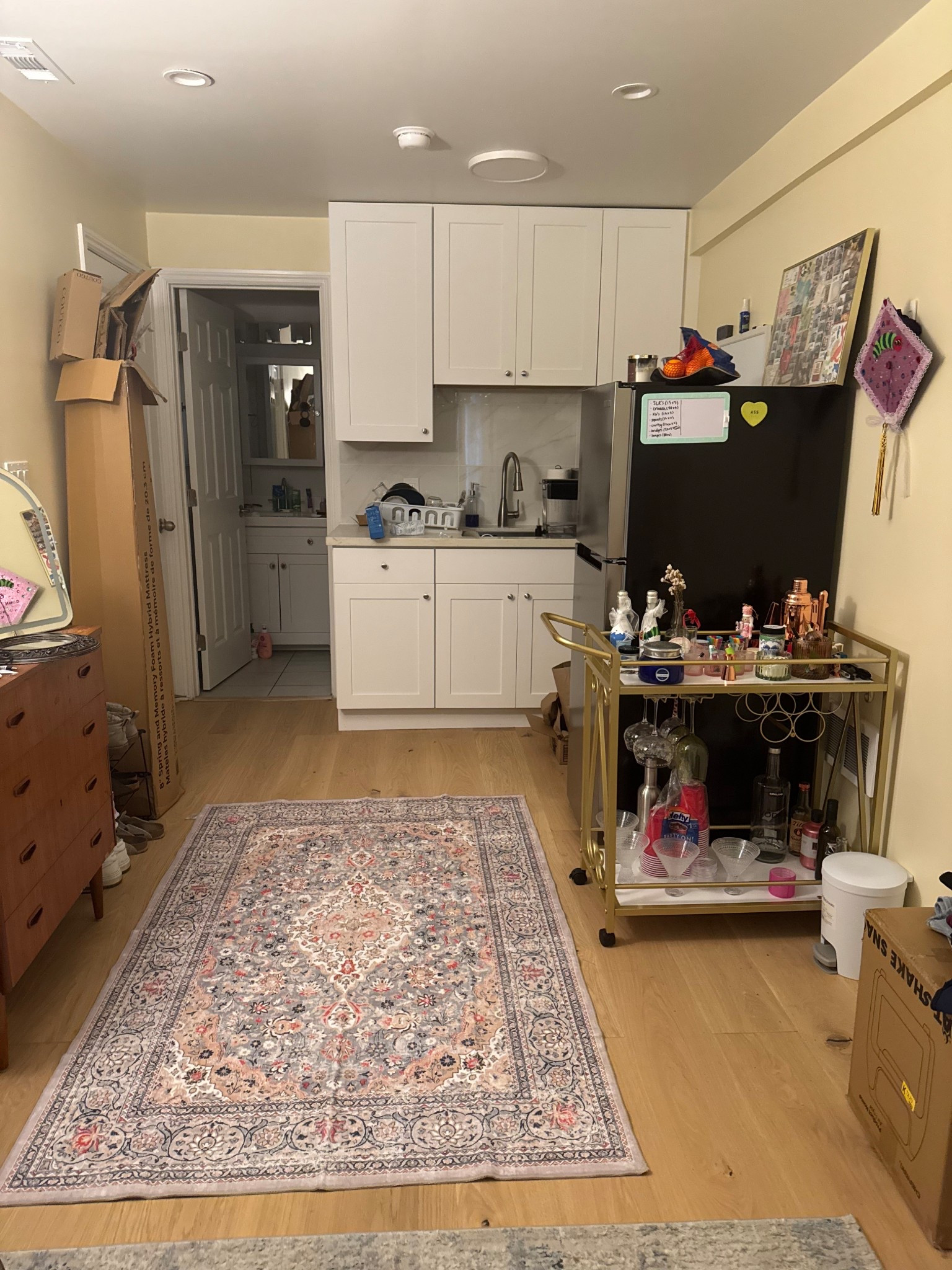 Love how pretty this rug is in my daughters apartment. Also how cute is her bar cart? Her. Exact one isn’t available so I linked up a few similar ones  

#LTKStyleTip #LTKHome #LTKFindsUnder50