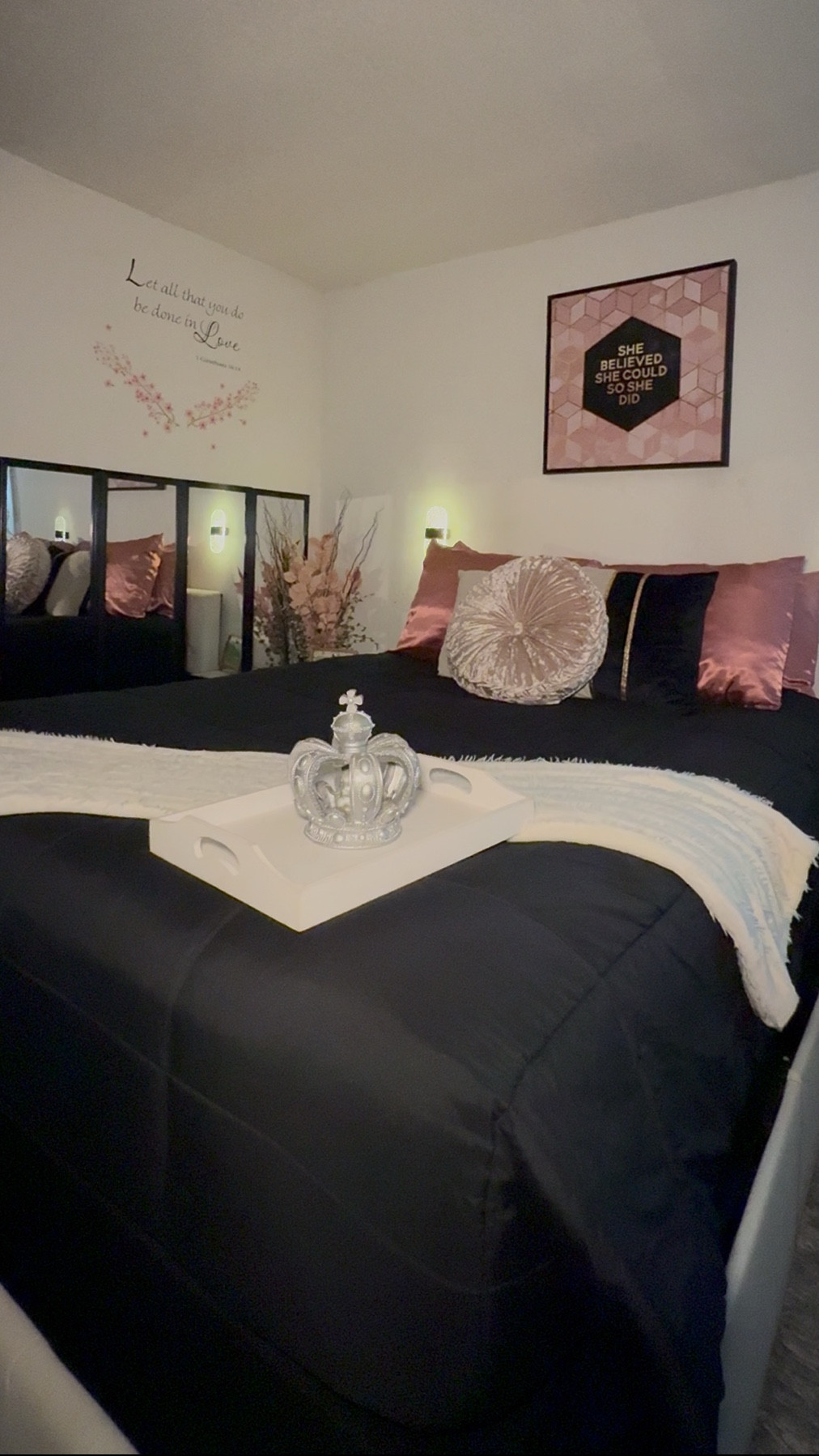 Fresh flowers 🌸 to remind me of new beginnings, bold black curtains
to ground me in 💪🏾 strength, and
this stunning piece from @greatbigcanvas whispering truth over me daily: "She believed she could so she did!”

#LTKHome #LTKSeasonal #LTKU