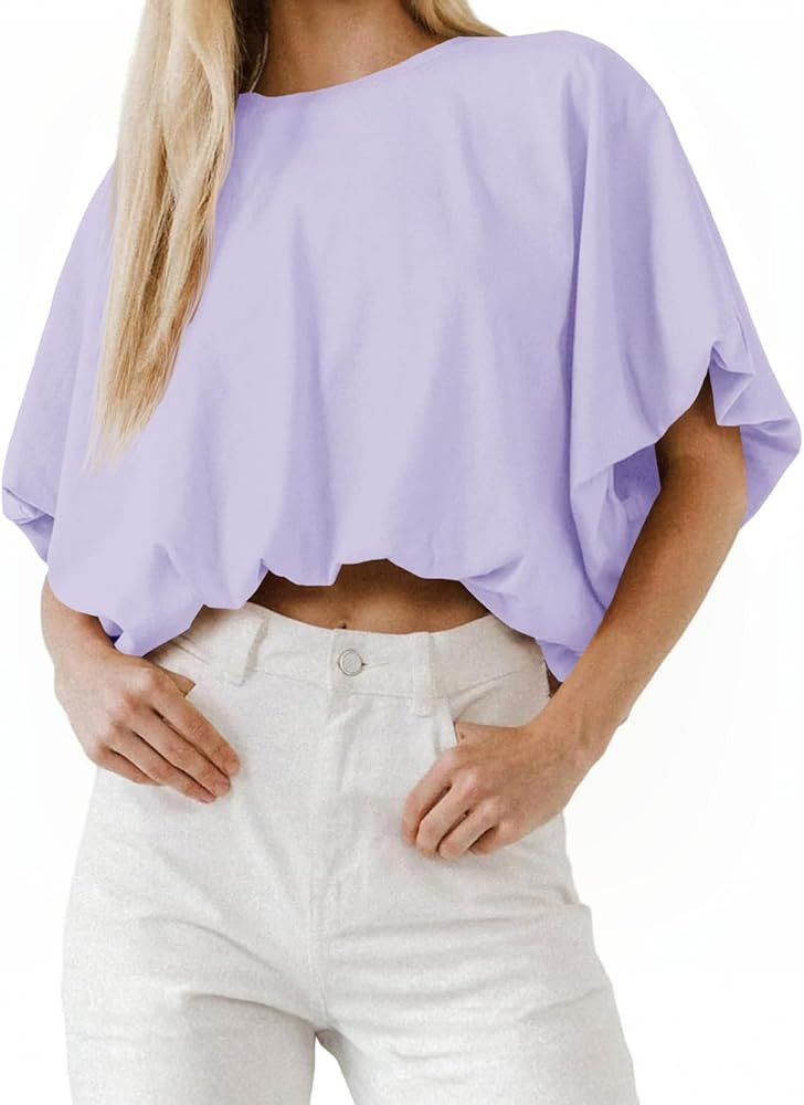 Womens Summer Crewneck Crop Tops Short Sleeve Casual Loose Cropped T Shirts | Amazon (US)