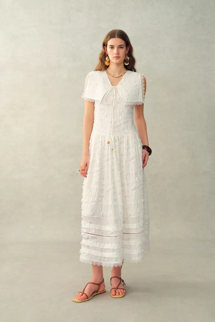 Geraldine Detachable Collar Sleeveless Dress in Jacquard Tassel | Fabrique