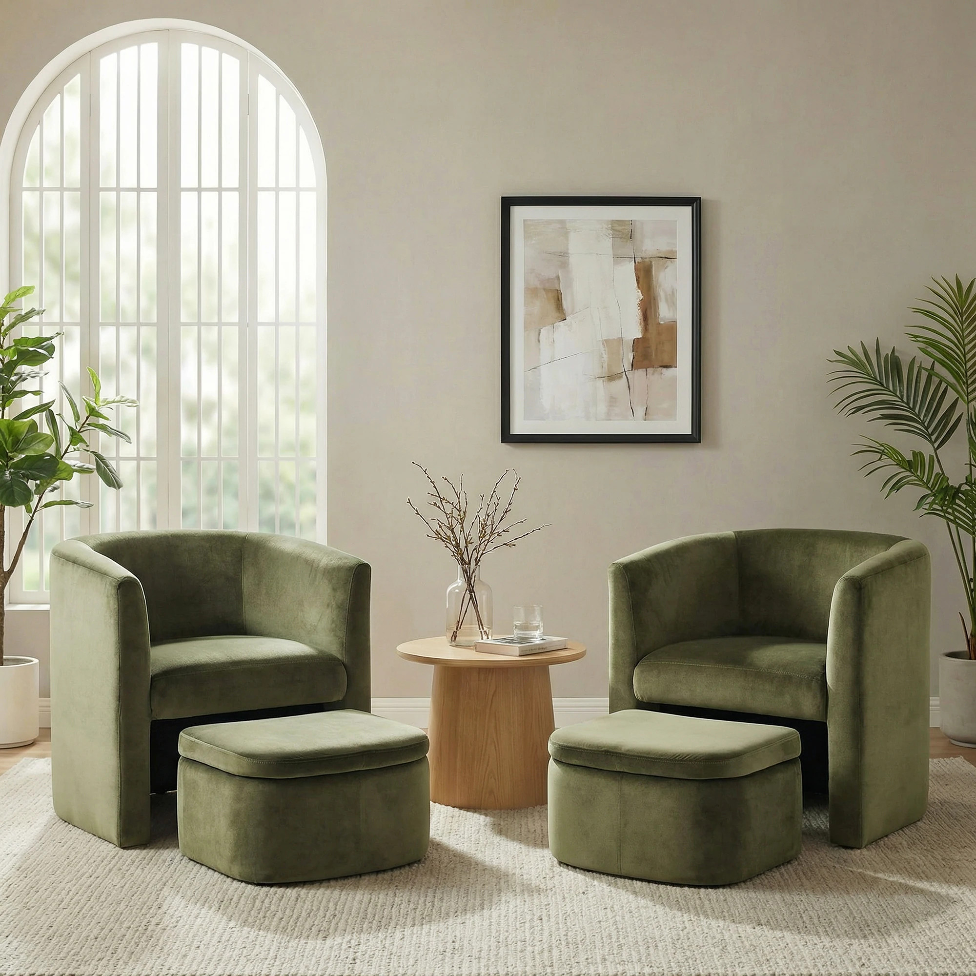 Colamy Set of 2 30-in W Green Velvet Barrel Accent Armchair with Storage Ottoman one_size | LS-H72-GN-2B | Lowe's