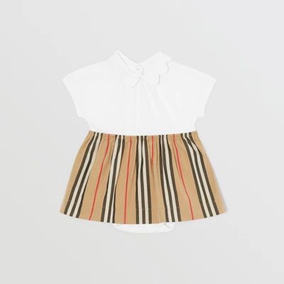 Icon Stripe Skirt Cotton Piqué Bodysuit in White - Children | Burberry United States | Burberry (US)