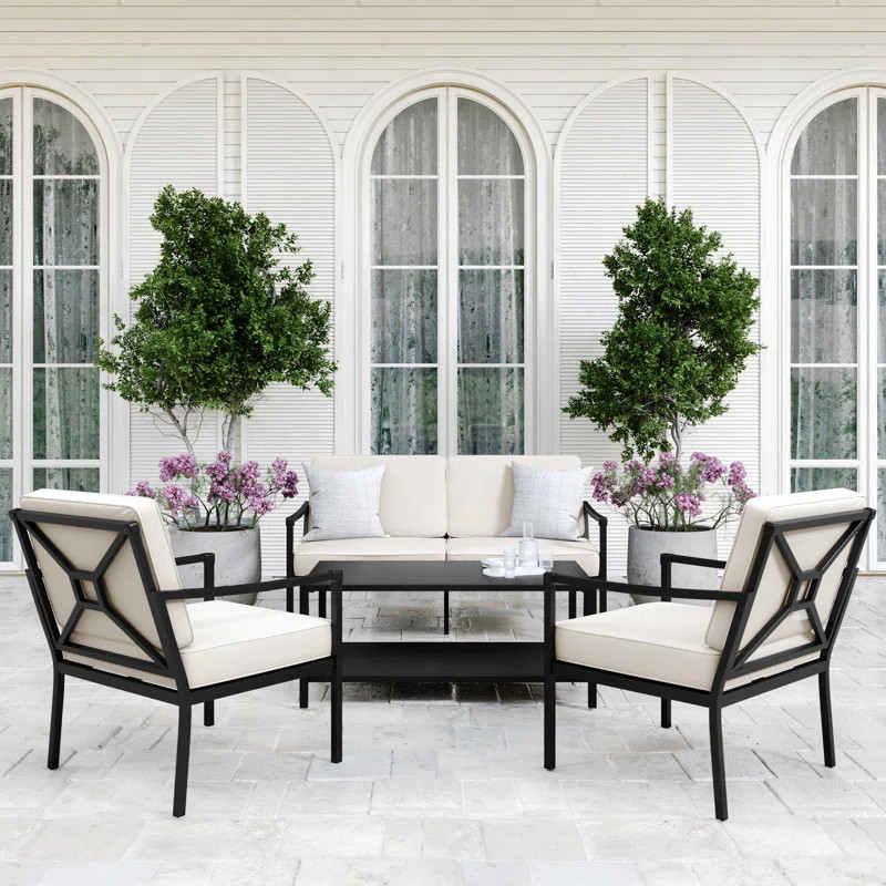 Martha Stewart Lily Pond 4Pc Steel Patio Conversation Set With Loveseat, 2 Accent Chairs, Coffee ... | Wayfair North America